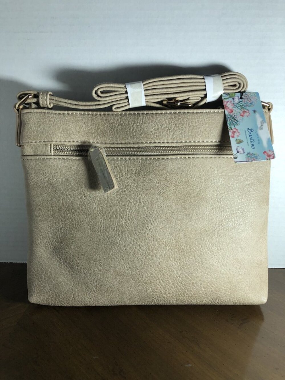 Brentano Multi Zipper Crossbody Purse In Beige 10” x 8”